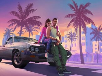 GTA 6 é adiado para 2026: imagem com estilo retrô mostra protagonistas em Vice City, reforçando o cenário do novo jogo da Rockstar